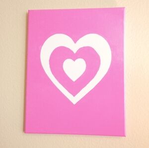 Preppy Y2K Hot Pink Layered Heart Canvas Painting Wall Art Decor